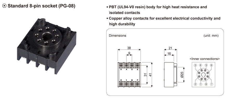 Đế relay chân tròn Autonics 08 chân PG-08