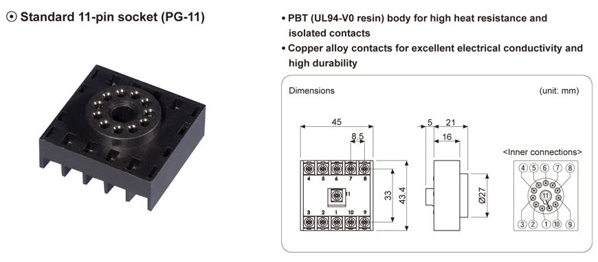 Đế relay chân tròn Autonics 11 chân PG-11